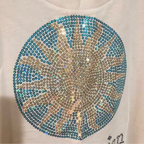 Sequin Tee Sparkly Glittery Sun Smithsonian Yellow Aqua Blue Cotton Small USA - Picture 5 of 8